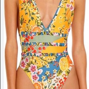 Agua Bendita Yellow & Blue Floral Citrus One-Piece Swimsuit